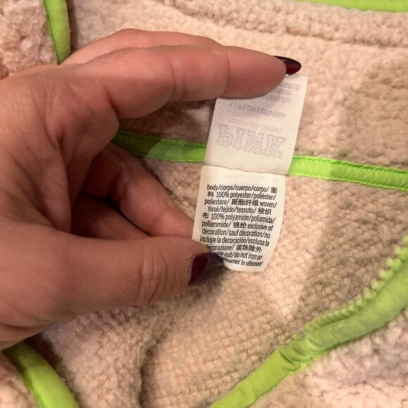 Victoria Secret PINK Cream and Neon Green Trim Sherpa Full Zip Jacket Size Small - Picture 5 of 9